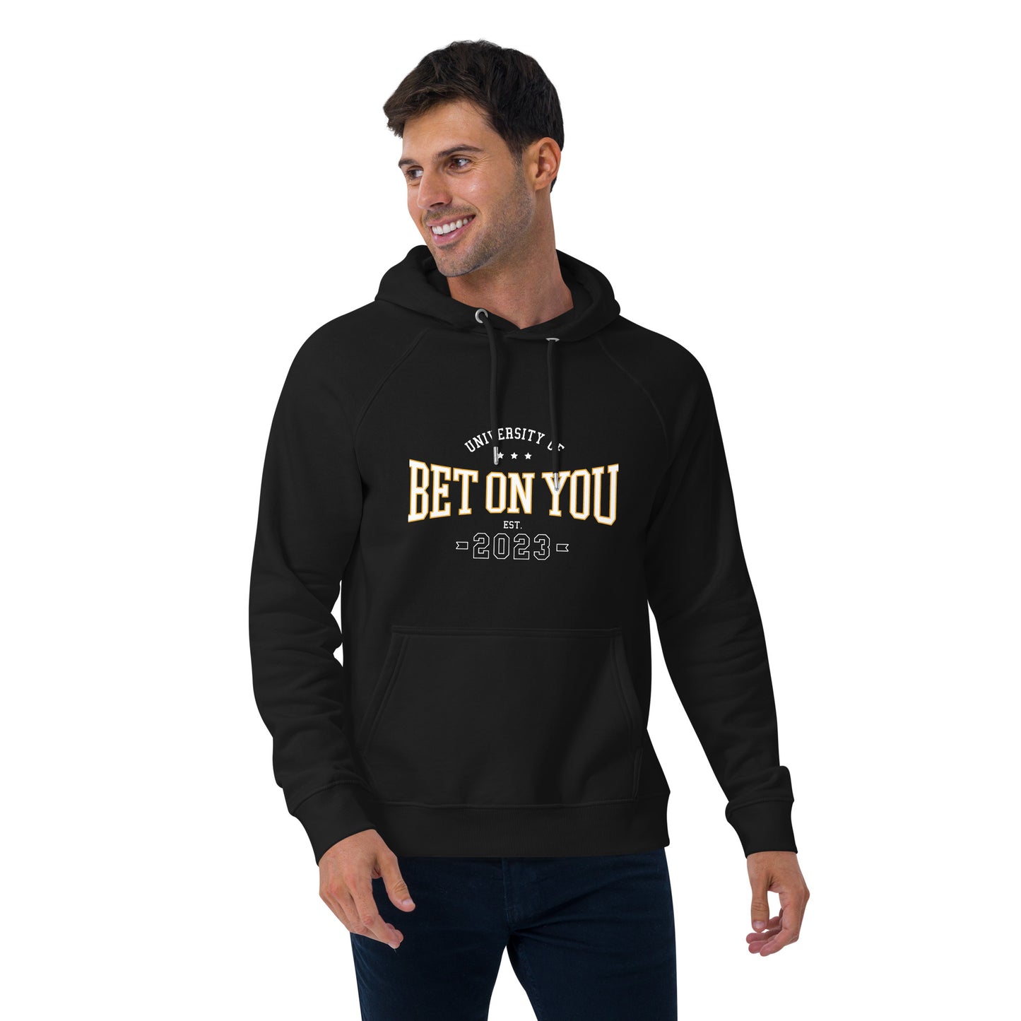 BET ON YOU UNIVERSITY Unisex Eco Raglan Hoodie