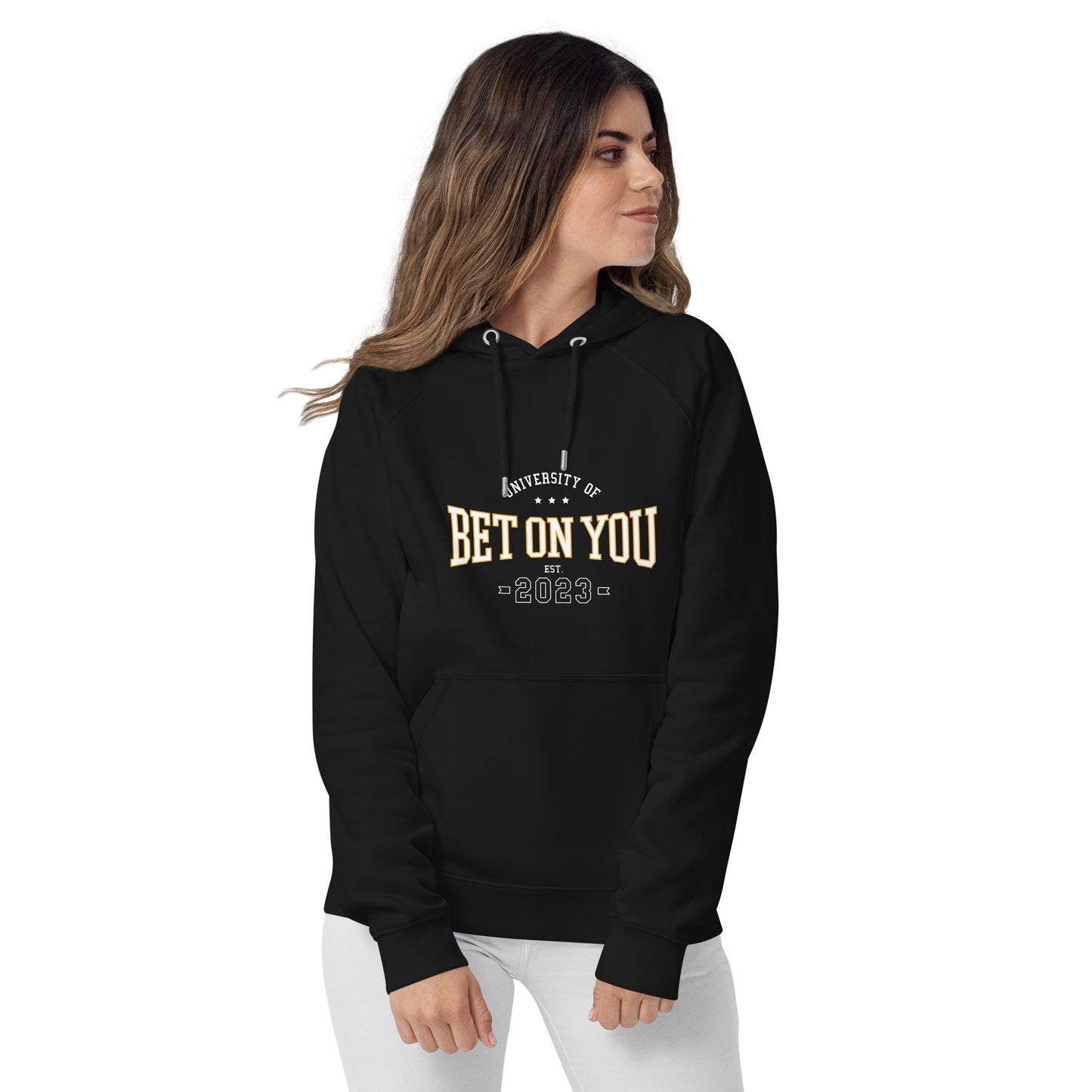 BET ON YOU UNIVERSITY Unisex Eco Raglan Hoodie